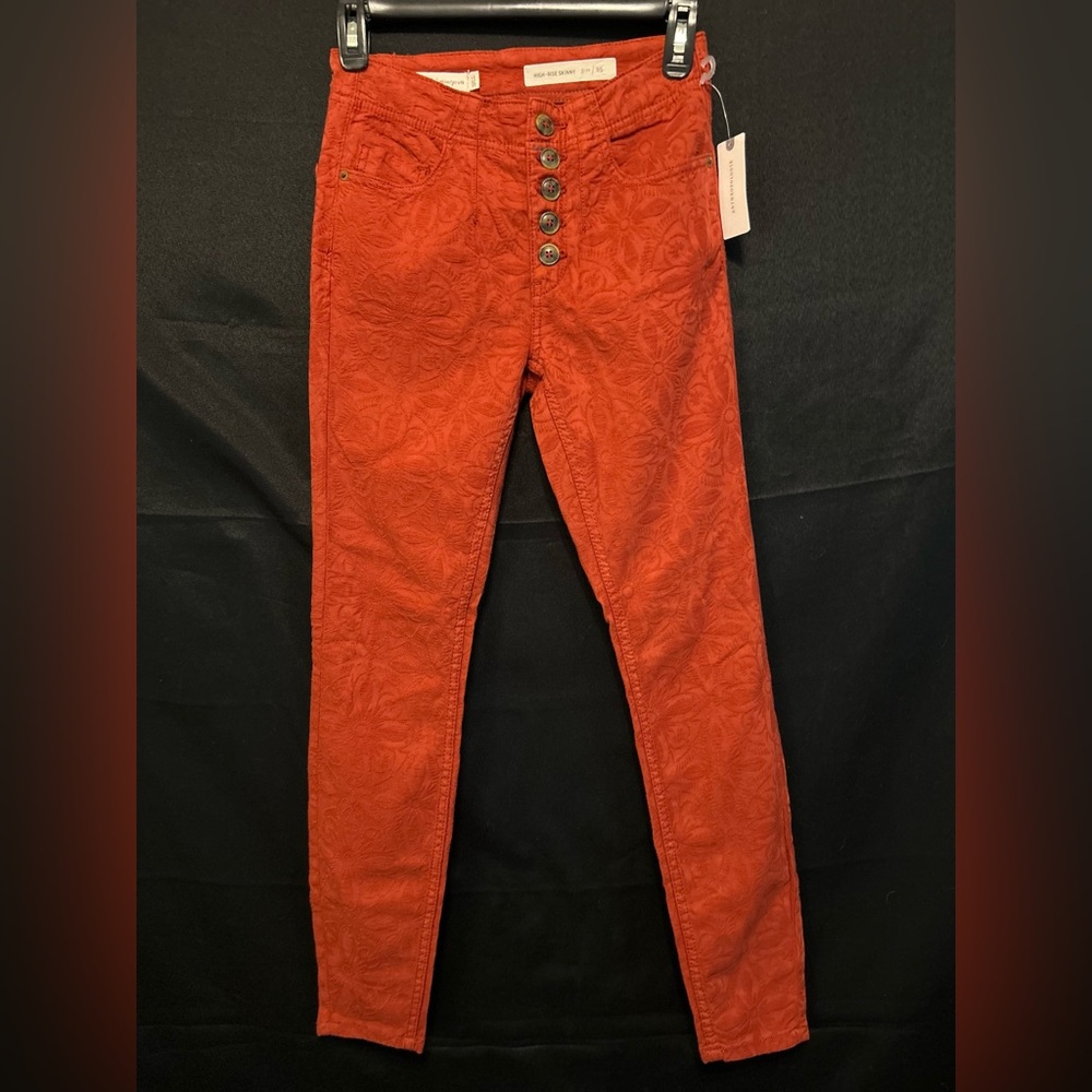 Pilcro And The Letterpress Floral High Rise Skinny Pants Women 25 Button Fly NWT